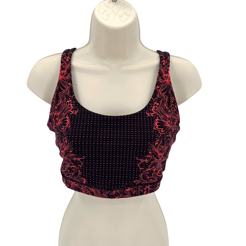 Lululemon Womens Black & Pink Cross-Strap Floral Sports Bra Size 10